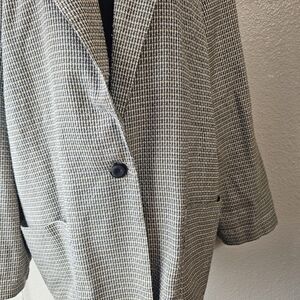 Joanna Vintage Houndstooth Blazer Sz L Made USA Neutral Color Lagenlook Y2K Y114